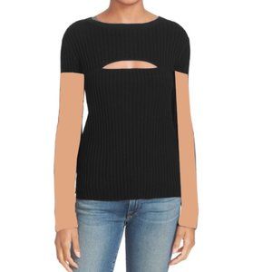 Frame Denim Short Sleeve  Cutout Wool Blend Rib Knit Sweater